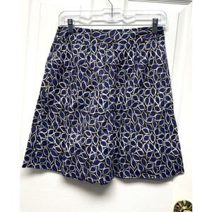 Boden Skirt Blue Brown Leaf Print Cotton Women’s Size 8 Lined A Line Zip